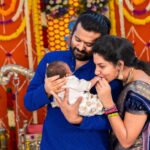 Pallavi Ramisetty Instagram - My heartbeat...❤️ @dileepkumar.1988, dhuvith 🧁 📷 @verendar_photography Saree @essence_ethnics Cradle @firstcradle Jewellery @jewelleryforher3