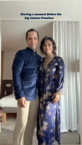 Roshni Chopra Instagram - A little extra proud of @sidakumar as Agra premieres at @festivaldecannes 💙🧿✨ 

Wearing @printsbyradhika 
And  heirloom jewelry from our grandmoms 💎

#yoodleefilms #cannes2023 #cannesfilmfestival #cannes