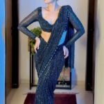 Roshni Chopra Instagram – Being my own shiny disco 🪩 ✨✨✨ @itrhofficial for @lakmefashionwk 

#rostyle #fashionweek #itrh #sari #drapesarees #sequin