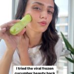 Roshni Chopra Instagram – Ok it actually works ! To try – wash peel and freeze cucumber in the freezer for a few hours ) then remove – give it 5 mins to thaw a bit and rub over the face in upward directions like you would with a gua sha or jade roller . 
You can wash, chop , freeze and reuse or make ice cubes too! 

Cucumber is  loaded with vitamin C, Vitamin K and folic acid to name a few and the ice cold temperature with a massage just gives the most amazing results!

#robeauty #beautydiy #viralbeautyhacks #beautyhack #robeautywednesday #beautytips #naturalbeauty