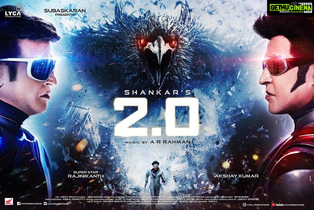 S. Shankar Instagram - #2point0 Teaser 1 day to go.2.0 marks the first ever 3D Teaser and you can watch the premiere in a PVR & Sathyam theatre near you. Give a missed call on +91 9099949466 to book your free ticket. 👓