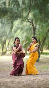 Samskruthy Shenoy Instagram - Baharala haa madhumaas nava ❤ with my dear @aswathi_sasidharan__ Better late than never 😝 
Makeup - @aswathi_makeover
@beleza_studio_academy 
VC - @_sooraj_sankar_ 
#trending #trendingsongs #trendingreels #baharalahamadhumas #marathisong #