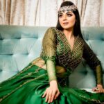 Sanam Shetty Instagram - Noor is back 💚 . . . Emerald green satin lehenga-gown by @naziasyedofficial Photography @rahuldev1177 Stylist @naziasyed MUH @vijiknr Accessories @bronzerbridaljewellery #arabicprincess #royalconcepts #indowestern #emeraldgreen #lehengagowns #smokeyeyes #fashionphotography #latestshoot