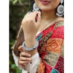 Shafna Instagram - Another styling of the white anarkali with bandhani dupatta by @aathvyavastra Along with Dabi kundan black metal earrings and silver lookalike openable bangles from @aathvya ❤️ I must definitely mention the quality of the accessories am wearing!!! They are strong and comfortable to wear.. @aathvya Clicked by darling brothar @aashiq.aashii @the.spark.stories