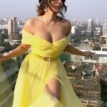 Shama Sikander Instagram - Take my breath awayyyy….. one of my all time favorite #song #english #music #musiclover #love #lovesong #takemybreathaway #shamasikander #photoshoot #yellow #gown #fashion #zuhairmuradofficial