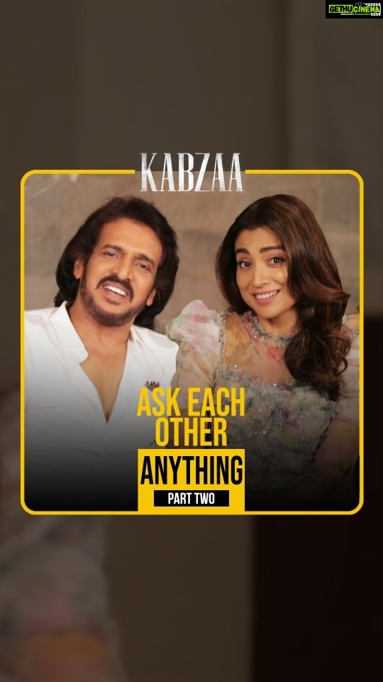 Shriya Saran Instagram - From sharing their first impressions of each other to spilling the inside details from the sets of their upcoming release Kabzaa, here's @shriya_saran1109 and @nimmaupendra getting all real, exclusively on IMDb's Ask Each Other Anything 💛✨ Catch the full interview on IMDb's YouTube channel (link in bio)📍