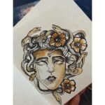 Sija Rose Instagram - Gazing into Medusa's eyes,the modern evil eye! . #coffeeart #scribble #littlesketchbook #medusa