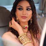 Meenakshi Chaudhary Instagram - Showing the pop of rainbow 🌈 that I am 🤓🤌🏽 Wearing beautiful work of art jewellery by @kishandasjewellery Styled by the coolest @rashmitathapa In this beautiful outfit by @saundhindia The make up in this entire shoot was just so 🥹🤌🏽✨❤️❤️ thank you @boithoque for making me look like a qweennn 🥰 and ofcourse captured so beautifully by the best @pranav.foto 📸🥹❤️