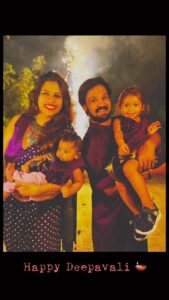 Nakul Instagram - It was a colourful Deepavali with all our loved ones ! 🌈💜

Akira & Amore twinning Pink and Cream dress @tinyweaves 💕

Pink Blouse - @sameenasofficial 💕

Family Purple dress @collectiveamara 💜

Amazing snaps @danushbhaskar 😍