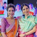 Rupali Bhosale Instagram - GREAT BHET @urmilamatondkarofficial ❤️ Makeup by @mhatresameer60 Hair by @ruksar__99 . . . . . . #LifeIsBeautiful #FanMomeny #FeelLife #InstaGood #PositiveVibes #InstaPic #Wednesday #WednesdayVibes #Ootd #Saree #SareeLove #RupaliBhosle #RockingRupali #RupaliWinningHearts #KeepLoving #Sanjana #StarPravah #AaiKutheKayKarte 🧿