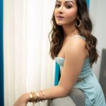 Catherine Tresa Instagram - Wearing your Monday blues💙 #nomondayblueshere #pocketsfullofsunshine #mebeingme #summervibes Outfit : @virsheteofficial Accessories: @palmonas_official @auorstudio Styled by : @manogna_gollapudi Captured by: @adrin_sequeira makeup : @makeup_by_lavanya Hair :@venkymakeupstudio Assisted by @venkatbattula1