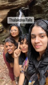 Farina Azad Instagram - Andhra varaikum vandhutom..
apdiye Chiranjeevi ah pathutupoidalama🤔🤔

One day trip is not an easy task cause you have to wake up early - like 4am something then drive and then spend the whole day and get back same day 

Sounds like a Herculean task right .. but with the right company I’d stay awake another two days 😁😁

Thalakona is an amazing place , the hills the waters and the greens . There is nothing more I’d ask for . 
‘Kadupu nindindhi bangaram’

Make note it’s extremely slippery, wish @ysjagan Garu takes the measures  to fence the top part of the cascade 🙏🏼🙏🏼 so we can enjoy without fear🙈🙈🌸🌸 #thalakona #andrapradeshtourism #andrapradesh #tamilnadu #tamilreels #tamilvlogger #tamilmusic #tamilsongs #legendsong #mosalomosalu #harrisjayaraj