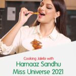 Harnaaz Kaur Sandhu Instagram - @missuniverse @harnaazsandhu_03 is showing her cooking skill by making Jalebi, her favourite traditional snack from India. Don’t forget to recook and tag us . #HealthyInsideFreshOutside #YOUC1000Vitamin #MissUniverse #Harnaazsandhu #Cooking #Jalebi