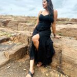 Lahari Shari Instagram - Conquering new heights and unleashing my inner strength. Standing tall and slaying every challenge that comes my way. ✨🖤💃 #Fearless #Powerful #Unstoppable #PosingLikeAPro #StandingTall #RockingThePose #RockOn Designer and Stylist : @adamohyd Gandikota Adventure Trip