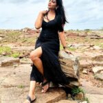 Lahari Shari Instagram - Conquering new heights and unleashing my inner strength. Standing tall and slaying every challenge that comes my way. ✨🖤💃 #Fearless #Powerful #Unstoppable #PosingLikeAPro #StandingTall #RockingThePose #RockOn Designer and Stylist : @adamohyd Gandikota Adventure Trip