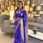 Poornima Bhagyaraj Instagram - Love this MS blue saree. Thanks @suhasinihasan and @suresh.chakravarthy for these photos. Love the special jewellery from @rimliboutique and blouse from @poornimas_store