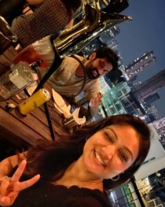 Priyanka Nalkari Instagram - #dinnerdate with @rahulvarmas🍽️ ❤️👩‍❤️‍👨 #mandatorypic #instamood #actress #blackfrock #frocklover #malaysia #mantrarooftop #resto #evenglights #view #goodnight