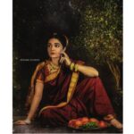 Swathi Reddy Instagram - As conventional as it looks, it was unconventional for me. Fully aware of how surreally beautiful the paintings are and knowing that I have nothing on them, still took a leap with utmost respect for the painter to be Radha waiting for Krishna in Kunjavan | Raja Ravi Varma's painting recreation series with @sruvamstudios Makeup @maneesh_katam #OldSchoolGirl #Guts