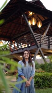 Tanvi Ram Instagram - Just tea vibes..☕️

Drove to a beautiful place @plumerialakeresort to relax,  witness good sunset and  @malludronetraveller decided to try his shooting skills. Thought I will share a good memory😊

Wearing @kalaakaari♥️

#sunset #tealover #plumeriaresort #vacation