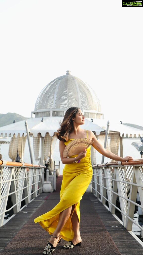 Tridha Choudhury Instagram - When asked who is more mature among the two.... He said, She is, because she handles the worst in me.”💛 And she said, “He is, because he handles the kid in me. Love is all about mutual efforts, understanding and care 💛 Outfit @ateliersoares Styled by @intriguelook 💛 #travelwithtridha #hotelsoftheworld #hotelsandresorts #beautifulhotels #luxuryhotels #luxuryhotelsworld #travelcommunity The Leela Palace Udaipur