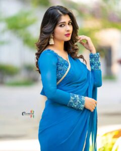 Aditi Prabhudeva Instagram - 💙
.
.
📸 @rainbow_photography_official 
🥻@pvdesignerstudio 
 @bhanushetty_makeoverartistry