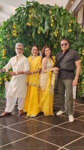 Bhagyashree Instagram - This is US ! A little bit of crazy, a whole lot of fun.

@himallay27 
@manish_sanghvi67 
@vanita.sanghvi 
@doshipriti_13 
#holidaydestination #goa #famjam #weddingdiaries
Outfit @mohini__chabria