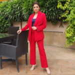 Bhagyashree Instagram - The power of Red ! Colors set the stage, uplift your mood and attract energies. Make sure you pick the right one. Makeup- @elvismakeupartist Hair- @farahkadkotra_hairmakeup Stylist- @roshni0819 Outfit - @shop.bythebay Jewellery - @anaqajewels Footwear - @pabishfootwears Location- @radissonblu #red #photoshoot #powerdressing