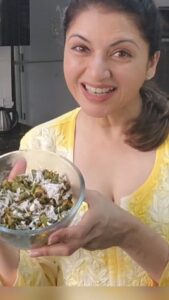 Bhagyashree Instagram - #tuesdaytipswithb 
Green beans or string beans, have many health benefits:-
Low calories, no fat and negligable sugars. It is fantastic when you’re watching your waistline.
- One cup of green beans has
 Magnesium( preserves heart health) Potassium, Fiber (support heart health by lowering blood pressure and reducing inflammation)
Approx 2g Protein
Rich source of vitamins A, C, K and folate. 
Ingredients:
- Oil
- 1 teaspoon Cumin (Jeera)
- 1 teaspoon Carom Seeds (Ajwain)
- pinch of Asafoetida (Hing)
- 2 chopped Green Chilly
- Salt to taste
- 1 teaspoon suger
-  1 teaspoon Coriander Powder
- 1 teaspoon Red Chilly Powder
- Grated coconut
- 300g chopped Beans

Heat some oil in the pan.
- Add jeera, hing and ajwain and saute for a minute.
- Add green chillies to it and saute for an another minute.
- Then add beans to it and let it cooked in an open flame.
- Stir it well and add salt and sugar to it so that the beans become moist and they can cook on their own and maintain their green color.
- Once beans are cooked 80% add coriander powder, red chilly powder and mix it well.
- Finish it with grated Coconut powder and serve hot.

#homecooking #healthycooking #healthyfood #tipsforhealth #beans