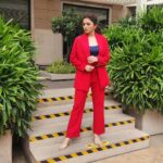 Bhagyashree Instagram - The power of Red ! Colors set the stage, uplift your mood and attract energies. Make sure you pick the right one. Makeup- @elvismakeupartist Hair- @farahkadkotra_hairmakeup Stylist- @roshni0819 Outfit - @shop.bythebay Jewellery - @anaqajewels Footwear - @pabishfootwears Location- @radissonblu #red #photoshoot #powerdressing