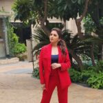 Bhagyashree Instagram - The power of Red ! Colors set the stage, uplift your mood and attract energies. Make sure you pick the right one. Makeup- @elvismakeupartist Hair- @farahkadkotra_hairmakeup Stylist- @roshni0819 Outfit - @shop.bythebay Jewellery - @anaqajewels Footwear - @pabishfootwears Location- @radissonblu #red #photoshoot #powerdressing