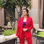 Bhagyashree Instagram - The power of Red ! Colors set the stage, uplift your mood and attract energies. Make sure you pick the right one. Makeup- @elvismakeupartist Hair- @farahkadkotra_hairmakeup Stylist- @roshni0819 Outfit - @shop.bythebay Jewellery - @anaqajewels Footwear - @pabishfootwears Location- @radissonblu #red #photoshoot #powerdressing