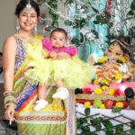Debina Bonnerjee Instagram - Bappa is home ❤️ “Ganpati Bappa Moreya” Happy Ganesh Chaturthi to everyone, have faith and stay blessed 🙏 Styledby: @stylebysugandhasood Outfitby: @mardbyabusandeep Debinas outfit : Styledby: @stylebysugandhasood @teamsugandhasood Outfitby: @gulabobyabusandeep Jewellery: @rimayu07 . . . . #ganpatibappamorya