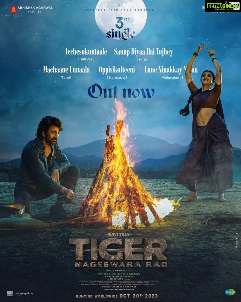 Gayatri Bhardwaj Instagram - Mani's 𝙇𝙊𝙑𝙀 for 𝙏𝙄𝙂𝙀𝙍 in a 𝘽𝙀𝘼𝙐𝙏𝙄𝙁𝙐𝙇 𝙈𝙀𝙇𝙊𝘿𝙔 🫶🏻 #TigerNageswaraRao 🥷 3rd single out now! - https://bit.ly/TNR3rdSingle #Icchesukuntaale #SaunpDiyaaHaiTujhey #MachaaneUnnaala #Oppisikolteeni #EnneNinakkayNjaan A @gvprakash musical 🥁 Telugu 🎤 @singersinduri ✍ @poetbb Hindi 🎤 @neetimohan18 ✍ @PrashantIngole1 Tamil 🎤 @singersinduri ✍ @tamil_poet_umadevi Kannada 🎤 #RamyaNBhat ✍ #RaghuNiduvalli Malayalam 🎤 @SingerSinduri ✍ #DeepakRamakrishnan @raviteja_2628 @dirvamsikrishna @anupampkher @abhishekofficl @aaartsofficial @nupursanon @gayatribhardwaj__ @renuudesai @anukreethy_vas @senguptajisshu @madhie_dop @kollaavinash @srikanth_vissa @castingchhabra @mayank_singhaniya @archana.singal.12 @saregamatelugu @reliance.entertainment