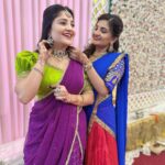 Karunya Ram Instagram - Always together and Forevr 💙💚❤️💜🧿 : : #sister #sisterlove #karunyaram #samridhiram #cute #love #bonding #traditionalwear SKR Convention Centre
