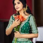 Manvita Kamath Instagram - An evergreen essence! Presenting a sweet twist to classic bridal style, this royal green Lehenga Choli look is brought on by a sun-kissed makeup base and extravagant embroidery detailing