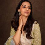 Meenakshi Chaudhary Instagram - Prayers and blessings and all things nice ✨💫🙏🏽🥰 Styled by - @riechamallick Outfit by - @shopmulmul Jewellery by - @karnikajewelshyd Clicked by - @pranav.foto Make up by - @nehabagga21 Hair by- @chinnisrinu_stylist