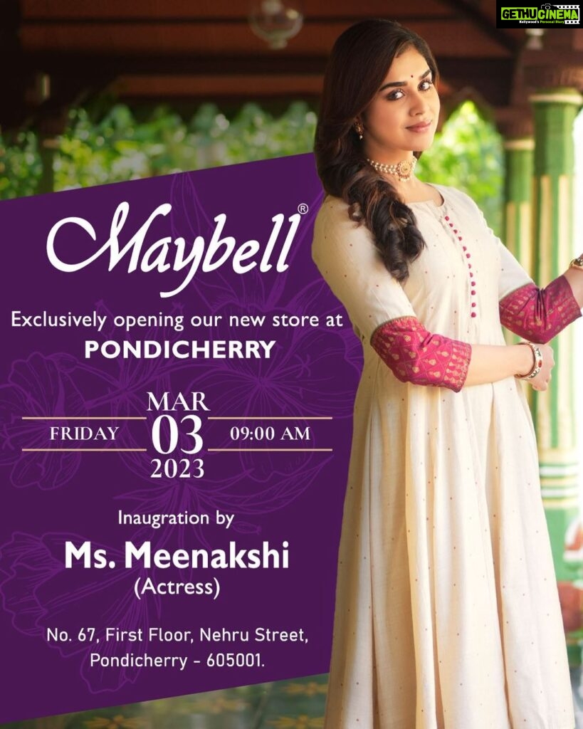 Meenakshi Govindarajan Instagram - I’m excited to launch the new @maybell_india store at Pondicherry. Come and join us for the grand celebrations. @maybell_india #maybell #getreadywithmaybell #comingsoon #newstoreopening #pondicherry #storelaunch