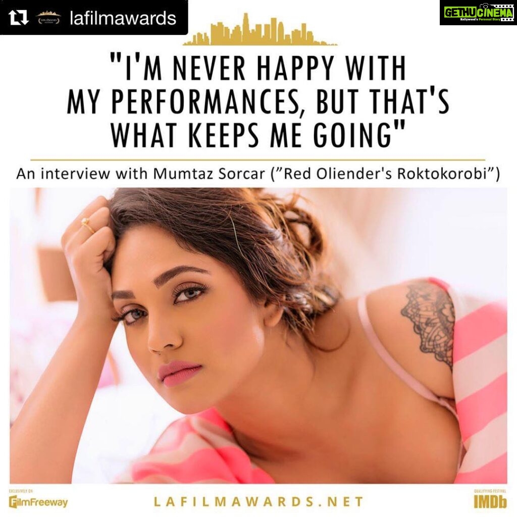 Mumtaz Sorcar Instagram - #Repost @lafilmawards with @get_repost ・・・ Meet a real perfectionist (and a wonderful actress!) Full interview: www.lafilmawards.net/single-post/sorcar @mumtaz_sorcar  #lafawinner #actress #lafa18 #losangelesfilmawards #film #movie #indianactress #mumtazsorcar #sorcar #filmfreeway #imdb #imdbqualifying #filmfestival #interview