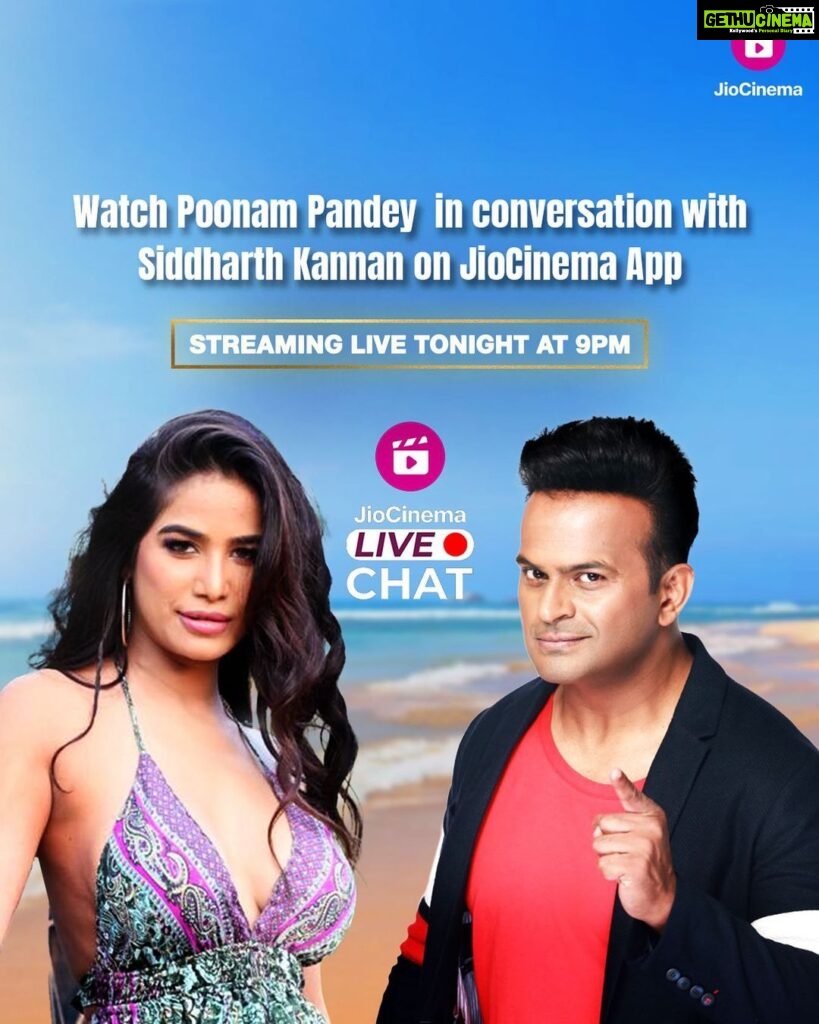 Poonam Pandey Instagram - Get ready to dive into intriguing conversations as @poonampandeyreal joins the live chat with @sid_kannan! 🤩 Tune in tonight at 9 pm for the LIVE Chat, streaming free on #JioCinema.
