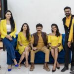 Radhika Narayan Instagram - Warming it up with yellow!! Squad Shivaji Suratkal at the promotions of #ShivajiSurathkal2 #aboutlastevening #april14threlease @ramesh.aravind.official @akashsrivatsa @anupgowdaproducer @meghanagaonkar @iamsangeethasringeri @kirikpartyraaghu