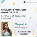 Ranjani Raghavan Instagram - ಈ ವರ್ಷದಲ್ಲಿ ಸಿಕ್ಕ ಮೂರನೇ ಅವಾರ್ಡ್🤩 ಸಧ್ಯ! social media ದಲ್ಲಿ ಅಷ್ಟೇನು time waste ಮಾಡ್ತಿಲ್ಲ ಅಂತ ಸಮಾಧಾನ ಆಗ್ತಿದೆ😉 Thank u! @influencer.in 🤗