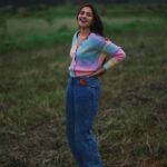 Rukmini Vasanth Instagram - starting with the outtakes cause I’m so happy with all the pictures 🥸🫠 📸 @sab6faces #IWoreThisSweaterAndTheSkyTurnedPastel #Magic #BraceYourselfForTheSabareeshShootSpam Sweater thrifted from @bottomdrawervintage