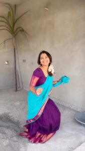 Sharanya Turadi Instagram - Cringe alert 🚨😂
Stretching my way out post pongal overdose 😬🐒

Half saree @ivalinmabia