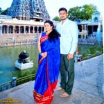 Shubha Poonja Instagram - Madurai meenakshi temple visit .. with hubby and the beautiful couple @t3linpk and imaya .. Thank you @trarang_ for the beautiful saree .. loved it ...