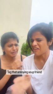 Swagatha S Krishnan Instagram - Namma love failure kooda thaangidlaam aana indha friend oda love failure thaanga mudila da 😵‍💫 Tag that annoying soup fellow ! @mayaskrishnan