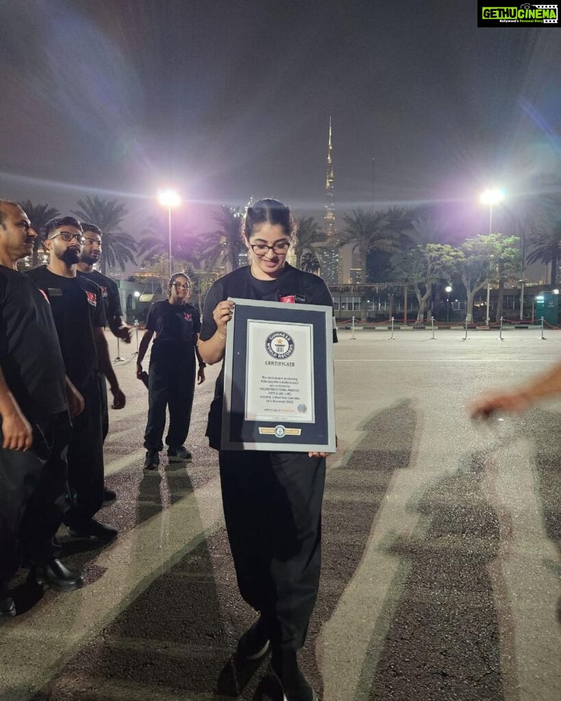 Aima Rosmy Sebastian Instagram - Super Excited 🤩 @kalariclubdubai is Officially the Guinness World Record Holder for the MOST PEOPLE PERFORMING KALARIPAYATTU SIMULTANEOUSLY 🤩 This wouldnt have been possible without our best Ashaans @kalaricoach @ahalyaellathel @kalaridxb @dubaikalari @kalariclubdubai and efforts of many more Thank you @dubaipolicehq for giving me this wonderful opportunity that can be cherished throughout my life 😍 . . . . . . . . . . . . . . #guinnesworldrecord #guinness #worldrecord #success #acheivements #hardwork Dubai Police Officer’s Club