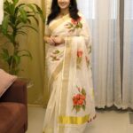 Aima Rosmy Sebastian Instagram - Onam Series✨🌸 Thank you so much @t3.tfab for this beautiful saree ✨ Click by @framesbyshrekha 📸 Wardrobe @t3.tfab & @tazzels3 👗 Jewels by @moonsilvertrading 💍 Sharjah