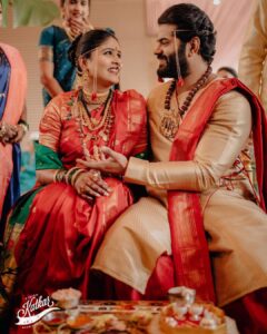 Akshaya Deodhar Instagram - Reel to Real✨ & Magical Forever..!♾️ 
#अहा❤️
.
Akshaya’s Saree: @saudamini_handloom
Akshaya’s Saree draping: @anaghakumbhr 
Blouse: @nishfash_design_studio
Akshaya’s Jutti: @chaljutti.official @amru_tak
Akshaya’s Hair: @komalpashankar_makeupartist
Akshaya’s Makeup: @madhurikhese_makeupartist 
Hardeek’s Outfit: @saudamini_handloom 
Hardeek’s Hair & Makeup- @makeovers_by_rahul 
Akshaya’s & Hardeek’s Styling: @anaghaghaisas
Jewellery: @ssnagarkarjewellers_official 
@prasad.nagarkar
Photos by @girish_katkar_photography 
Wedding decor & management @a3eventsandmedia 
Wedding planner @bhagatamol 
Location- @siddhigardensandbanquets
Managed by @wechitramedia @n.i.d.s_ @amolghodake_ 
.

.
#AkshayaHardeek #AkshayaDeodhar #HardeekJoshi #AHa
