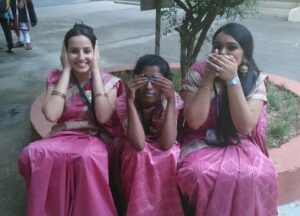 Amrutha Srinivasan Instagram - No, no, don't laugh. 
We are the President (naandhaan), Cul Sec (Poo) and Treasurer (Mini).
We are sooooo cool. 😂
And I love these girls to bits. 
2014, was it? Sigh.
Can we just go back to Anna Kadai Gobi 65 Lime Soda and Best Biryani please? 😭❤️