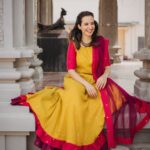 Amrutha Srinivasan Instagram - Oh I almost forgot this one! :) I love love love yellow and violet. And this dress was a beauty to wear and walk around in. So comfortable. Fabric that moves with you also. #lessismore For @manjalcouture by @vinosekar Styled by @lavanya_gopal MUA: @suganthi.themua Shot by @vidhyavijay the mass, who didn't get irritated with some of the fake candids we have. One day. You and me. I'll try to let loose, okay?